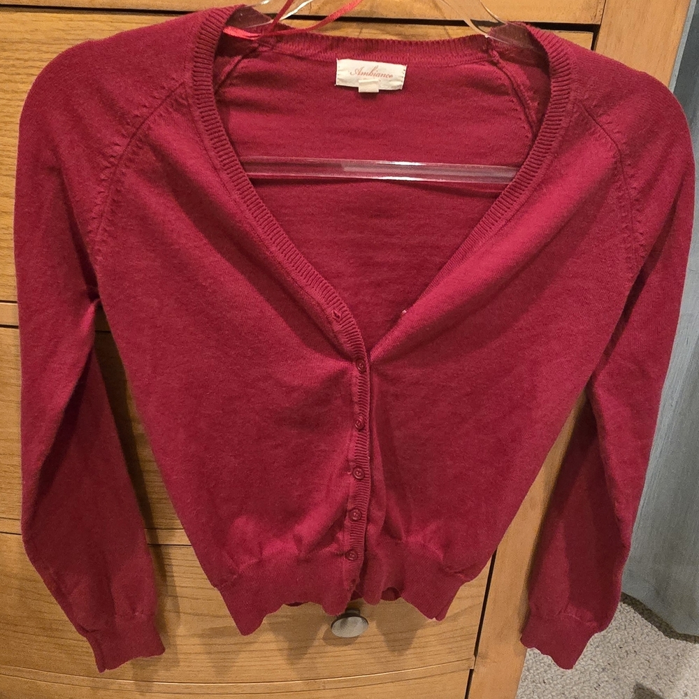 Ambiance Women's Raspberry Button-Front Cardigan - Picture 2 of 7